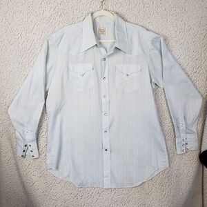 H Bar C Western Pearl Snap Shirt Mens 15.5 Light Blue Cowboy Rodeo Vintage 50x23